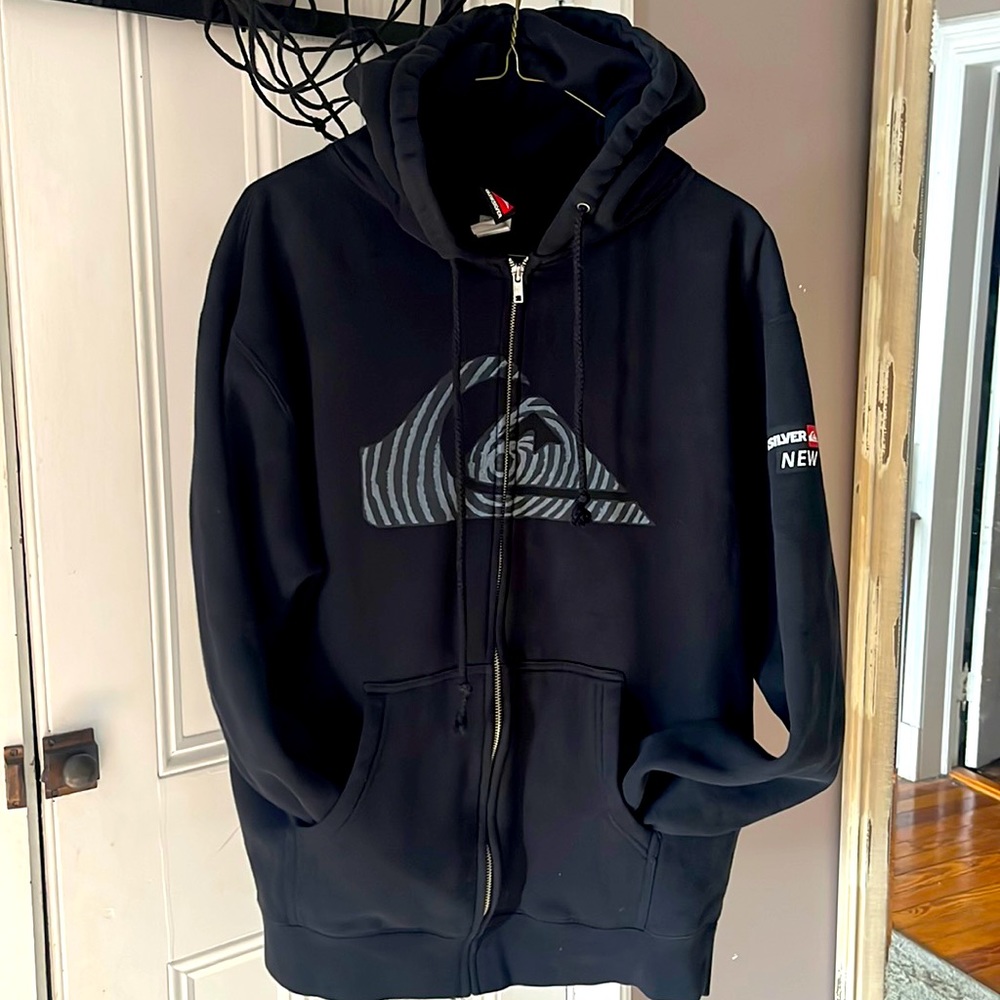 Quiksilver black hoodie- the one sleeve has “Quiksilver pro New York”on it